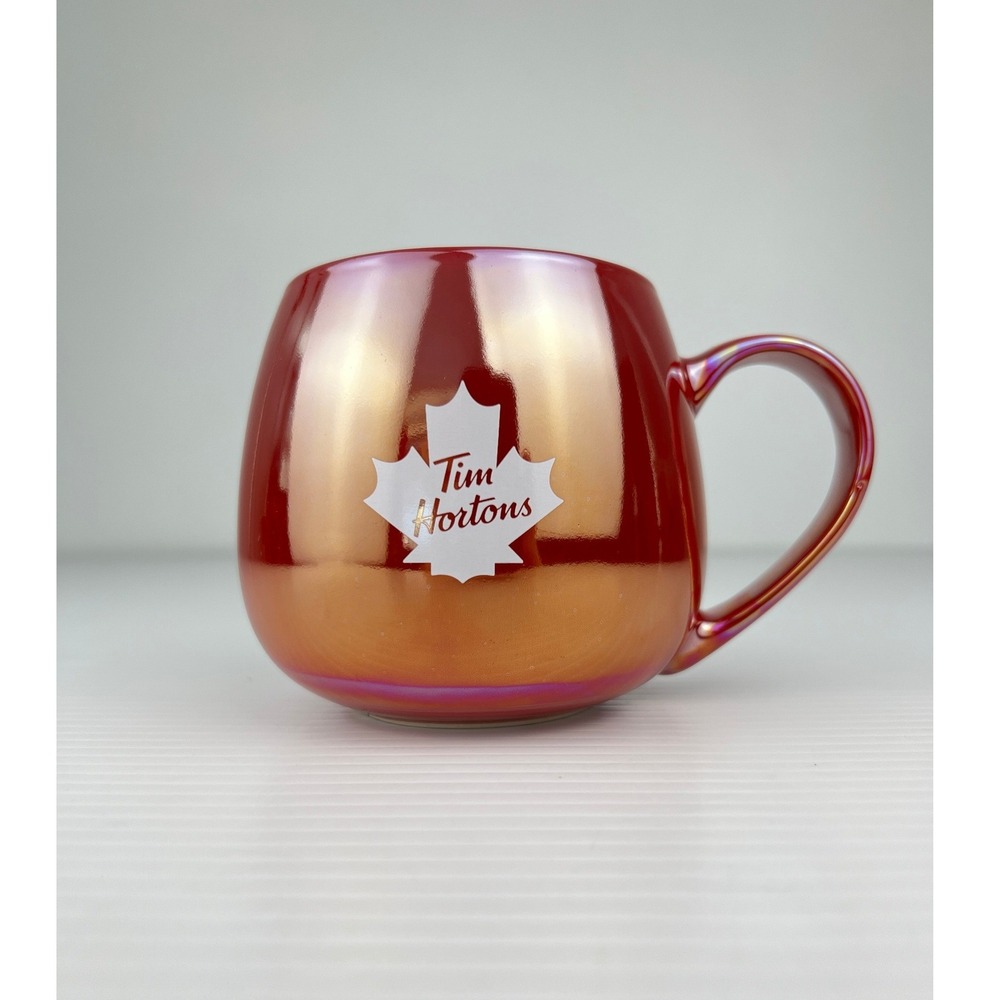 Tim Hortons Red‎ Iridescent Maple Leaf Logo Ceramic Coffee Mug 2020 Barrel Cup